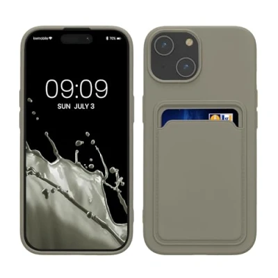 Abbildung von kwmobile Handyhülle kompatibel mit iPhone 15 Hülle Handy Cover Fach für Karten in Hellgrau matt