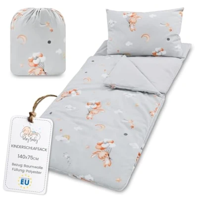 Abbildung von Schlafsack Kinder mit Kissen und Reißverschluss für Baby 3 7 Jahre 140 x 75 cm Kinderschlafsack Indoor Kindertagesstätte Kindergarten Deckenschlafsack Kaninchen