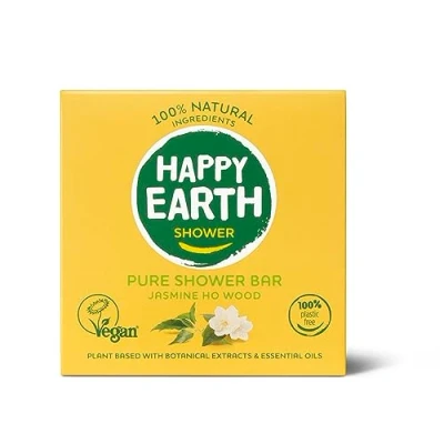 Abbildung von Happy Earth Duschseife Für Damen und Herren Duschseifenblock 100% Natürliche Inhaltsstoffe &amp; Vegan Jasmine Ho Wood 90 g