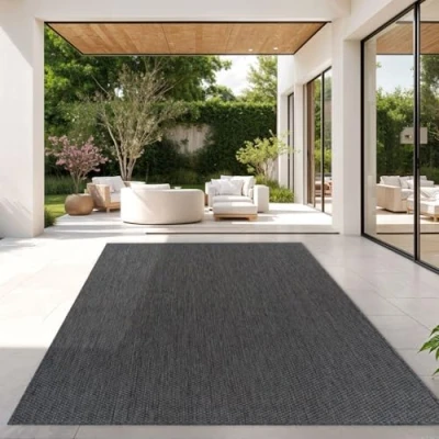 Abbildung von TT Home Teppich Für Outdoor Küchenteppich Balkon Terrasse Unifarbenes Design Modern, Farbe:Anthrazit, Größe:300x400 cm