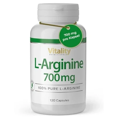Abbildung von Vitality L Arginin 700mg für eine gute Durchblutung und Unterstützung der Immunabwehr. Natürliches Arginin, natürlicher Eiweißbaustein.