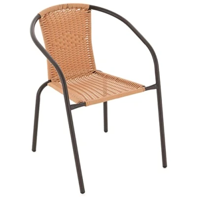 Abbildung von Nexos Trading Bistrostuhl Stapelstuhl Balkonstuhl Rattanstuhl Gartenstuhl Terrassenstuhl Poly Rattan Stahlgestell stapelbar Hell Braun