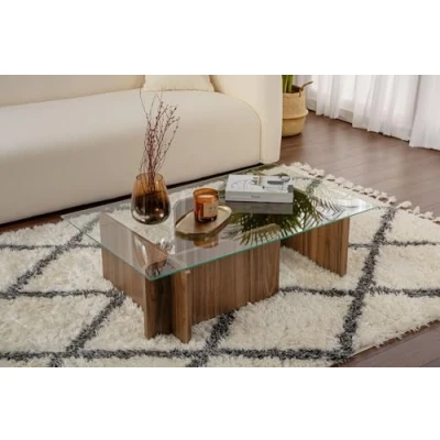 Abbildung von Designtisch Azar L105cm Dunkles Holz und Transparentes Glas Menzzo