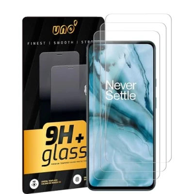 Abbildung von UNO&#039; 3 Stück kompatible Displayschutzfolie: One Plus Nord 5G / CE 2 2T (6,43 Zoll), Hartglas 9H, robust, blasenfrei, Anti Fingerabdruck und kratzfest.