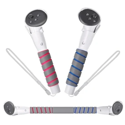 Abbildung von Digicharge 3 in 1 Griffbefestigung Kompatibel mit Meta Quest 3S / Zubehör, Beat Saber Griffe Stöcke, VR Gorilla Tag Controller Extension Grip, für Golf Club Befestigung