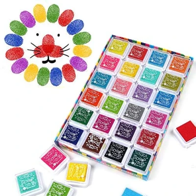 Abbildung von Funxim Stempelkissen Set, Fingerabdruck Ungiftig Abwaschbar Tinte Stamp Pad für Papier Handwerk Stoff Malerei DIY Geburtstag Geschenk (24 Farben Pack))