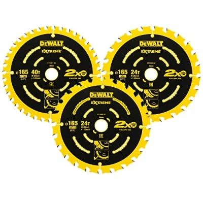 Abbildung von Dewalt Elite Kreissägeblatt Set DT10397 (3er bestehend aus 2x 24 Zähne, 1x 40 Sägeblatt ø 165/20 mm, Schnittbreite: 1,65 WZ, 18, ultra scharfe Hartmetall mit Nail Tough)
