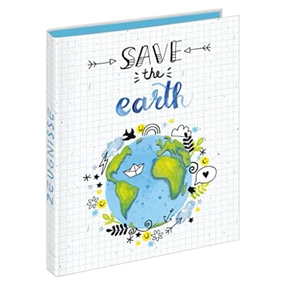 Abbildung von VELOFLEX 4144981 Zeugnismappe Save the earth DIN A4, Ringbuch für Zeugnisse, mit 4 Ring Mechanik, aus recyclebaren Karton, 1 Stück