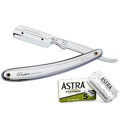 Abbildung von Parker 31R Professionelles Rasiermesser aus Edelstahl und 5 Klingen ASTRA Superior Platinum (Green)