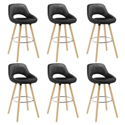 Abbildung von WOLTU 6er Set Barhocker Barstuhl Tresenhocker Bistrohocker Design Hocker, Sitzfläche aus Kunstleder, Holzgestell, mit Fußstütze, Schwarz, BH111sz 6