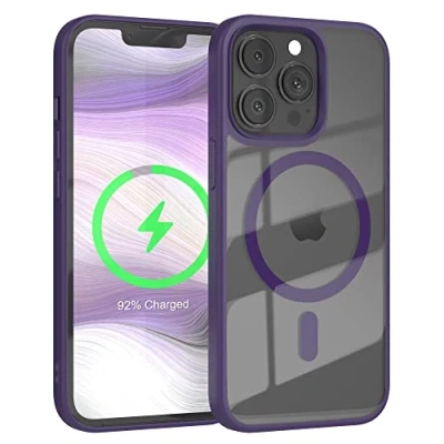 Abbildung von EAZY CASE Crystal TPU Hülle kompatibel mit iPhone 13 Pro Qi Charging, Silikon Kameraschutz, Slimcover, Handyhülle, Silikonhülle, Cover, Durchsichtig, Transparent/Lila