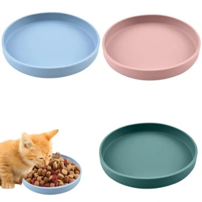 Abbildung von 3 Stück Katzennapf, Futternapf Katze, Tricolor Katzen näpfe,18cm Silikonnapf Breit napf, für Trockenfutter und Nassfutter(Dunkelgrün, Hellrosa, Nordisches Blau)
