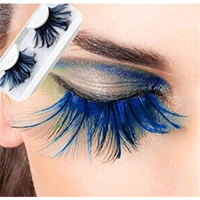Abbildung von Miya Fantastische Wimpern mit super weich blaue Feder, handgefertigte Künstliche Wimpern, falschen Feder anziehende Deko für Party, Fasching, Maskerade, Bühne, Halloween, (blau)