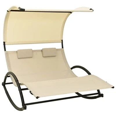 Abbildung von vidaXL Doppel Sonnenliege mit Sonnendach Doppelliege Gartenliege Liege Gartenmöbel Relaxliege Strandliege Freizeitliege Textilene Creme