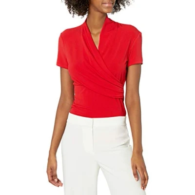 Abbildung von DKNY Damen Kurze Ärmel, seitliche Rüschen Hemd, Poppy, L
