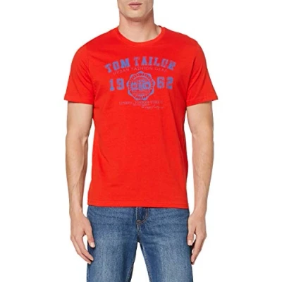 Abbildung von TOM TAILOR Herren T Shirt mit Logo Print, 13189 Basic Red, S