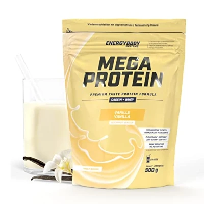 Abbildung von Mega Protein Vanille. Eiweißshake Proteinpulver mit Whey &amp; Casein. 500 g