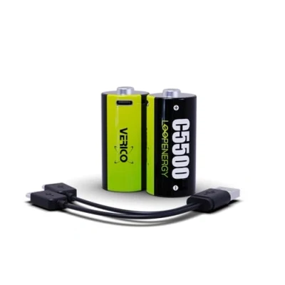 Abbildung von VERICO LoopEnergy Größe C, Baby, CR14 2er Pack, 5500mWh / 3700 mAh, Schnellladung via USB C Anschluss in ca. 2 Stunden, Li Ion Akku, inklusive 1 x Ladekabel Typ A auf
