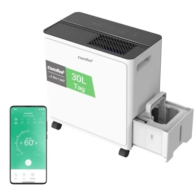 Abbildung von COMFEE CDDAE 30DEN7 QA3 Dehumidifier 30L/Day, Mildew Resistant for up to 73㎡, 3 Litre Tank, Swivel Wheels, Drying Mode, Noise Reduction,