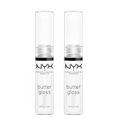 Abbildung von NYX Professional Makeup Lipgloss mit glänzendem Finish und nicht klebriger Formel, Butter Gloss, Clear, Doppelpack