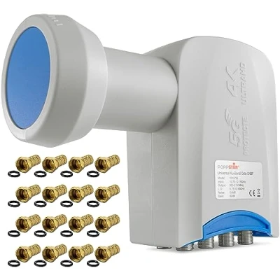 Abbildung von Poppstar Octo LNB 8 Fach LNC Set mit 16x F Steckern für Kabel Sat Satellitenschüssel Teilnehmer (digital, 4K, Full HD, 4k UHD, 3D TV)