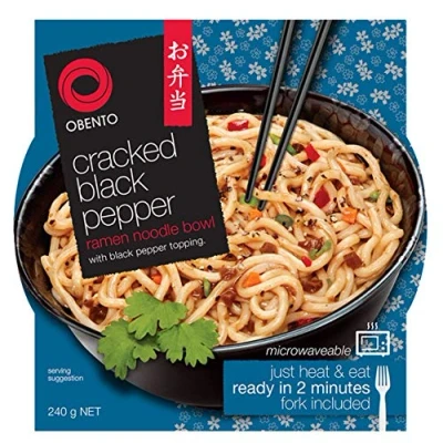 Abbildung von Obento Cracked Black Pepper Ramen Noodle Bowl, Fertiggericht für die Mikrowelle, Schwarzer Pfeffer, 240 gramm