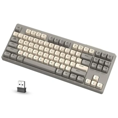Abbildung von ATTACK SHARK FREEWOLF M87 80% Kabellose Gaming Tastatur, 87 Tasten TKL RGB Mechanical Feeling SA PBT Tastatur Bluetooth /2,4 GHz, 4000 mAh Akku für Mac/Win, geräuschloses Büro/Gaming Cremiges Grau