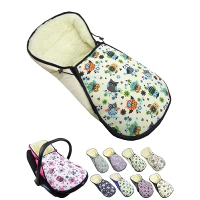 Abbildung von Fußsack für Babyschale [Winterfußsack] Kinderautositz kompatibel mit Maxi Cosi Babyschalen Gruppe 0+ Lammwolle Sitzauflage verstellbar (Eule 4)