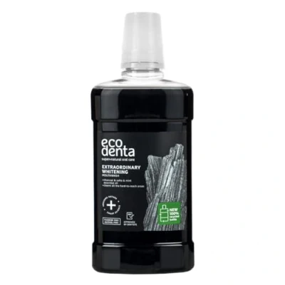 Abbildung von Ecodenta Extra Whitening Mundwasser mit Schwarz Anthrazit Mundspülung Antibakteriell Alkohol Mundgeruch Bekämpfen 500ml