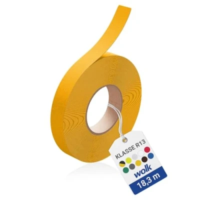 Abbildung von wolk Antirutsch Klebeband R13 (25,0 mm x 18,3 m) Gelb Selbstklebendes Anti Rutschband für Treppen, Rampen &amp; Gehflächen Rutschhemmung nach BGR 181 (R13)