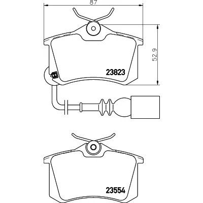 Abbildung von HELLA 8DB 355 010 781 Bremsbelagsatz inkl. Verschleißwarnkontakt mit Bremssattelschrauben VOLKSWAGEN: Polo IV Schrägheck, Lupo / 3L