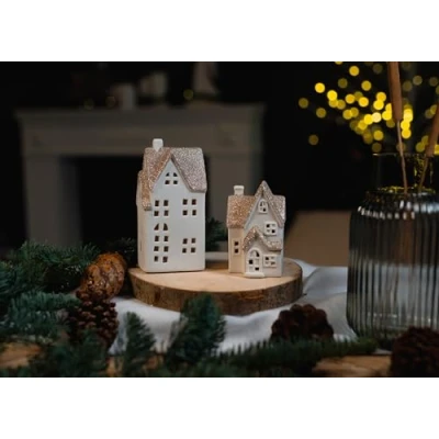 Abbildung von DARO DEKO Keramik LED Haus Lichthaus Gold Glitzer 2er Set