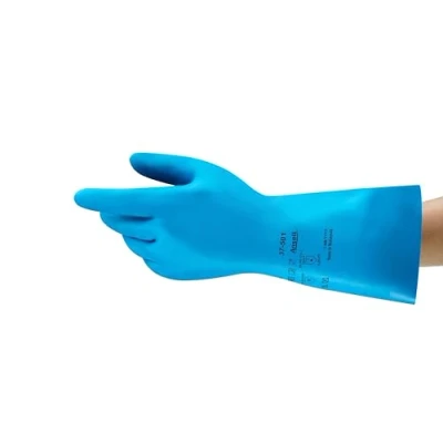 Abbildung von Ansell AlphaTec 37 501 Chemikalienschutz Handschuhe aus Nitril, Wiederverwendbare Chemie für Industrie, Lebensmittel Geeignet, Arbeitshandschuhe Latexfrei, Blau, Größe 2XL (12 Paar)
