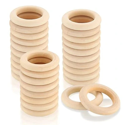 Abbildung von 30 Stück Holzringe zum Basteln, Natürliche Holz Ringe, Makramee Ringe für DIY Schmuck Armband Anhänger Hängende Dekoration 60mm