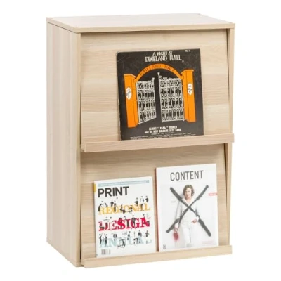 Abbildung von Iris Ohyama, Möbel, Bücherregal, Aufbewahrungsregal, 2 Klapptüren, Design, Modern, Mehrzweck, Büro, Schlafzimmer, Wohnzimmer Flap Rack CHR Hellbraun