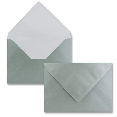 Abbildung von 50x Briefumschläge B6 17,6 x 12,5 cm Silber Nassklebung mit spitzer Klappe 90 g/m² Für Hochzeit, Gruß Karten, Einladungen