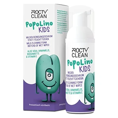 Abbildung von ProctyClean PopoLino Kids milder Popo Schaum statt Feuchttücher. Vegan &amp; Naturkosmetik! Macht Po und Umwelt froh. Mit Aloe vera, Hamamelis, Bergamotte Vitamin E