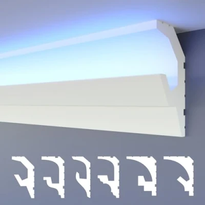 Abbildung von HEXIMO Eckprofil HLED 19 (LED Stuckleisten 2in1, indirekte Beleuchtung Deckenleisten XPS Styropor Lichtleisten (30,6 Meter 19)