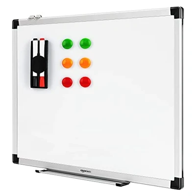 Abbildung von Amazon Basics Magnetisches Whiteboard mit Stiftablage und Aluminiumleisten, trocken abwischbar, 60 cm x 45 (B H), Weiß
