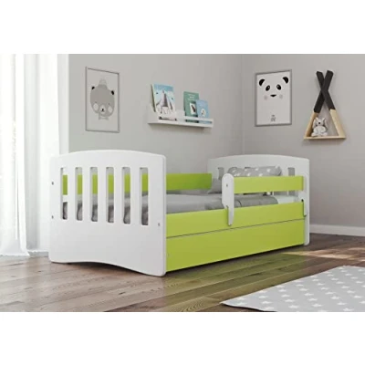 Abbildung von Bjird Kinderbett Jugendbett 80x160 80x180 mit Rausfallschutz Matratze Schublade und Lattenrost Kinderbetten für Mädchen Junge Classic I (80 x 180 cm Matratze, Grün)