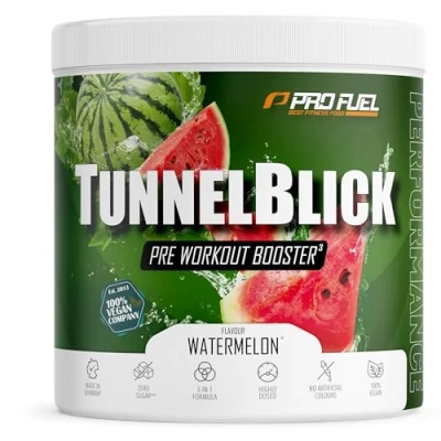 Abbildung von Pre Workout Booster3 WASSERMELONE 440g unglaublich lecker TUNNELBLICK Trainingsbooster3 mit Citrullin, Arginin, Taurin, Koffein, Guarana und Magnesium optimal hochdosiert 100% vegan