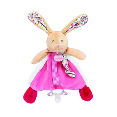 Abbildung von Baby NAT&#039; Kuscheltier Hase, Schnuller, Puppe, Rosa Ohren &amp; Schleifen, bedruckt mit Blumen Geschenkidee zur Geburt Mädchen BN0610