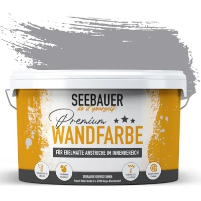 Abbildung von SEEBAUER diy Wandfarbe Grau 5L für Innen (No. 227 Fossil Sense) Edelmatte graue Innenfarbe Grautöne sehr hohe Deckkraft Matt, Abwaschbar und Tropffrei