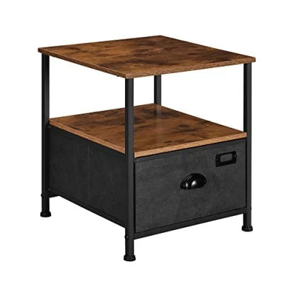 Abbildung von SONGMICS Nachttisch, Nachtkommode, Beistelltisch, zur Aufbewahrung, mit Schublade, 2 Ablagen, Industriestil, für Wohnzimmer, Schlafzimmer, vintagebraun schwarz LVT02H