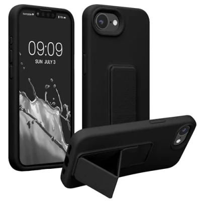 Abbildung von kwmobile Handyhülle kompatibel mit Apple iPhone SE 2025 / 4 4. Generation Hülle Fingerhalter und Standfunktion Silikon Case Handy Cover in Schwarz