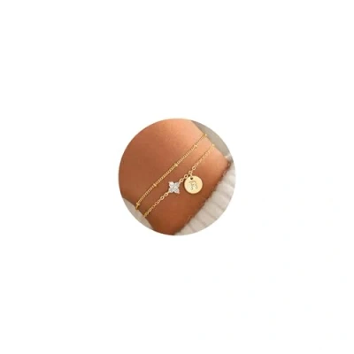 Abbildung von TINGN Gold Armband mit Buchstaben für Mädchen, 14K Vergoldet Geschichtetes Perlen R Armbänder Damen Personalisiertes Charm Geschenke Mädchen 11 12 13 14 15 Jahre