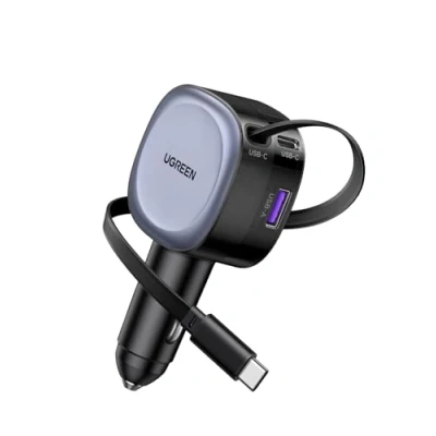 Abbildung von UGREEN Einziehbares Auto Ladegerät 75W Zigarettenanzünder USB C kompaktes KFZ Schnellladegerät zubehör für iPhone 16/16 Pro/16 Pro Max/15/15 Max, ipad, Galaxy S24, GPS usw
