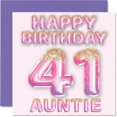 Abbildung von Stuff4 Geburtstagskarte zum 41. Geburtstag für Tante rosa &amp; lila Glitzerballons Happy Birthday Karten 41 Jahre alte von Neffe Nichte, 145 mm x