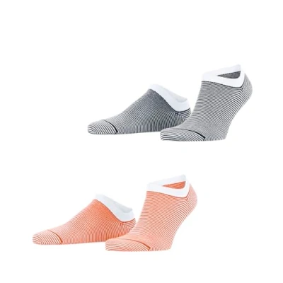 Abbildung von ESPRIT Herren Sneakersocken Fine Stripe 2 Pack M SN Baumwolle kurz gemustert Paar, Mehrfarbig (Schwarz Orange 0140), 43 46