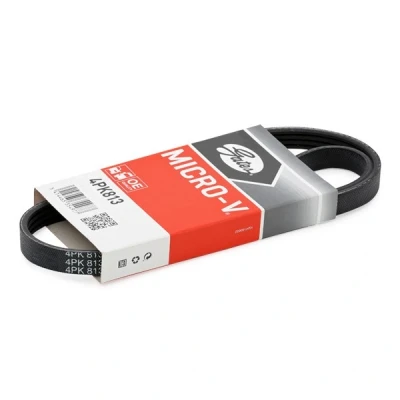Abbildung von GATES Micro V 4PK813 Keilrippenriemen 813 4 Polyester, EPDM (Ethylen Propylen Dien Kautschuk) SUZUKI: Vitara I SUV, SWIFT 3, Wagon R+ II Schrägheck